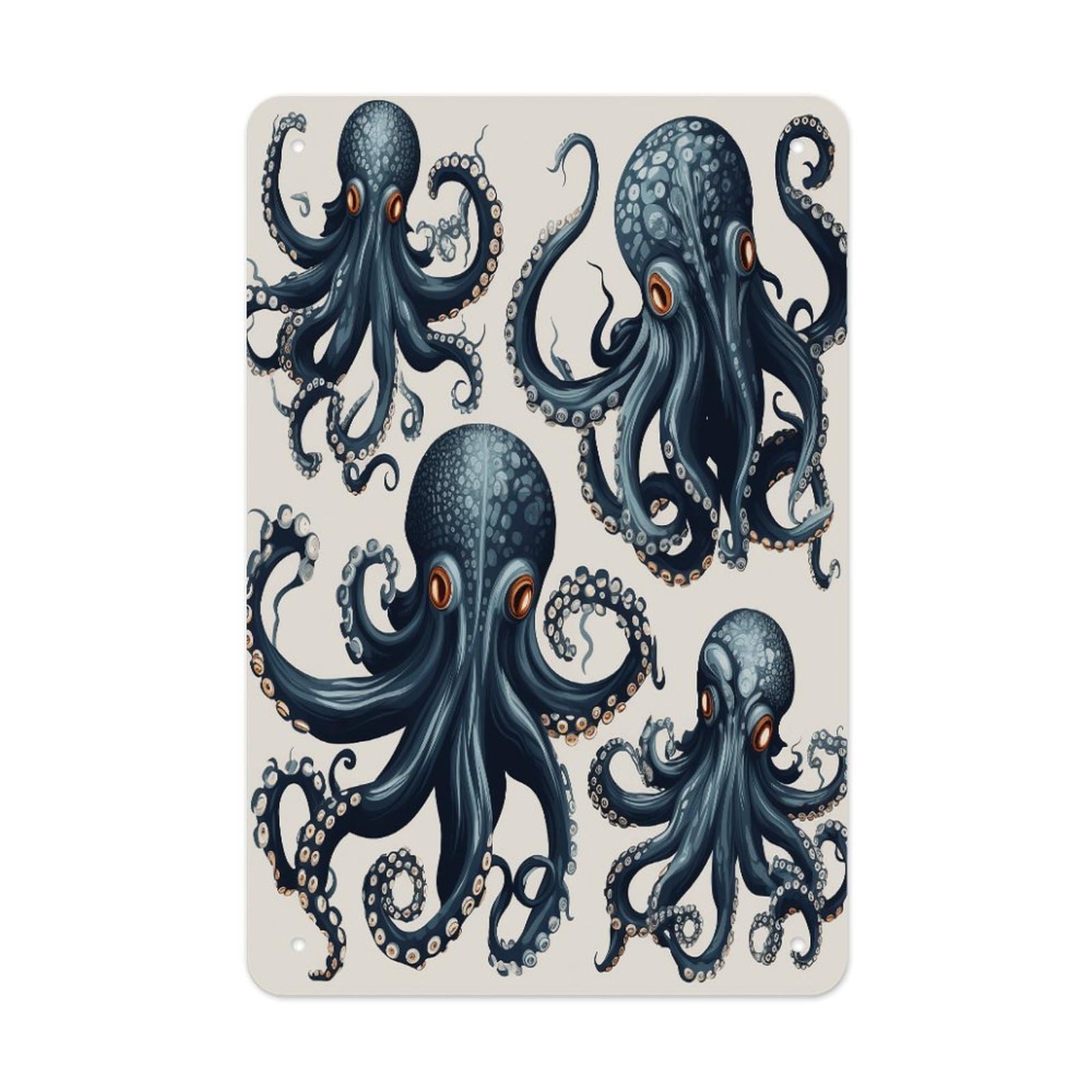 Octopus Pattern Metal Tin Sign Funny Vintage Metal Signs Metal Art Poster Man Cave Decor Retro Tin Sign for Home Office Kitchen Bar Cafe Garden Wall Decor 11.8 X 7.9 Inch