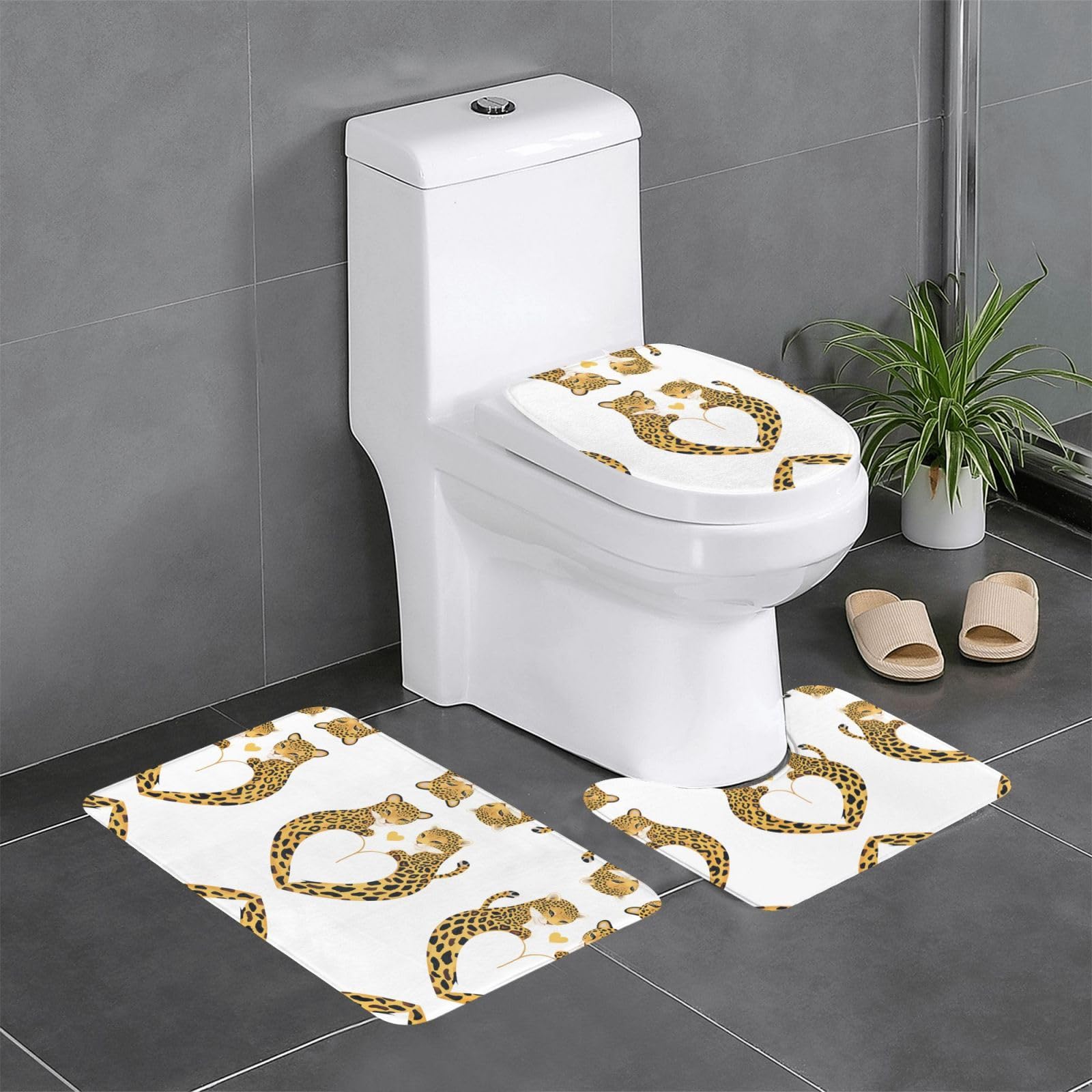 Tapis de salle de bain antidérapants pour toilettes et lavabo léopard
