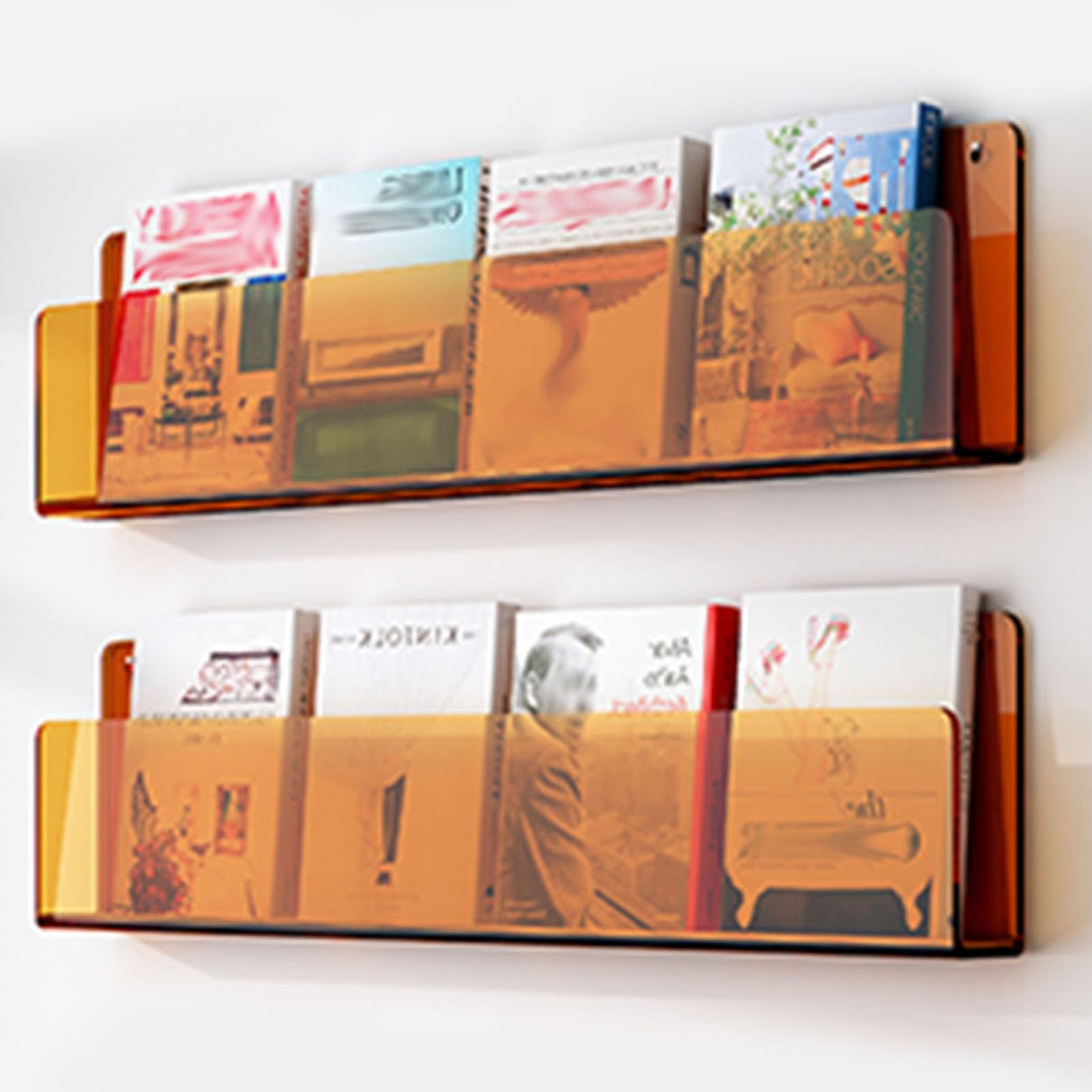 Fhslkxim 2 Pack Orange Clear Acrylic Wall-Mounted Magazine Holder - Stylish Literature Display Stand For Home Office, Versatile Brochure Rack For Books, Comics, Catalogs & Records - Space-Savin,,W 120Cm/47.2In