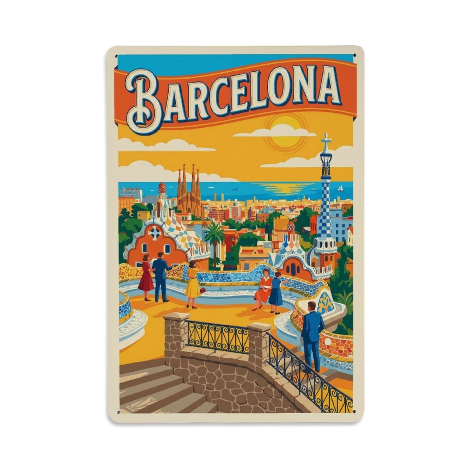 Vintage Travel Lookout Spain Panoramic Metal Tin Sign
