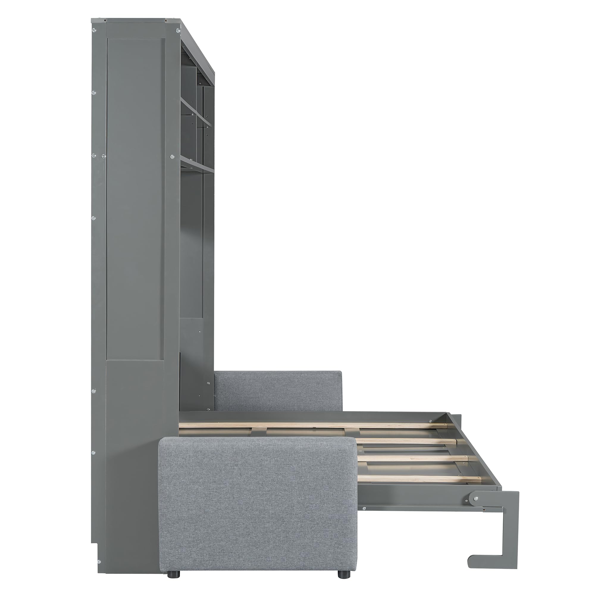 Side view of the DERCASS Murphy Bed with the bed partially extended, showing the support mechanism.