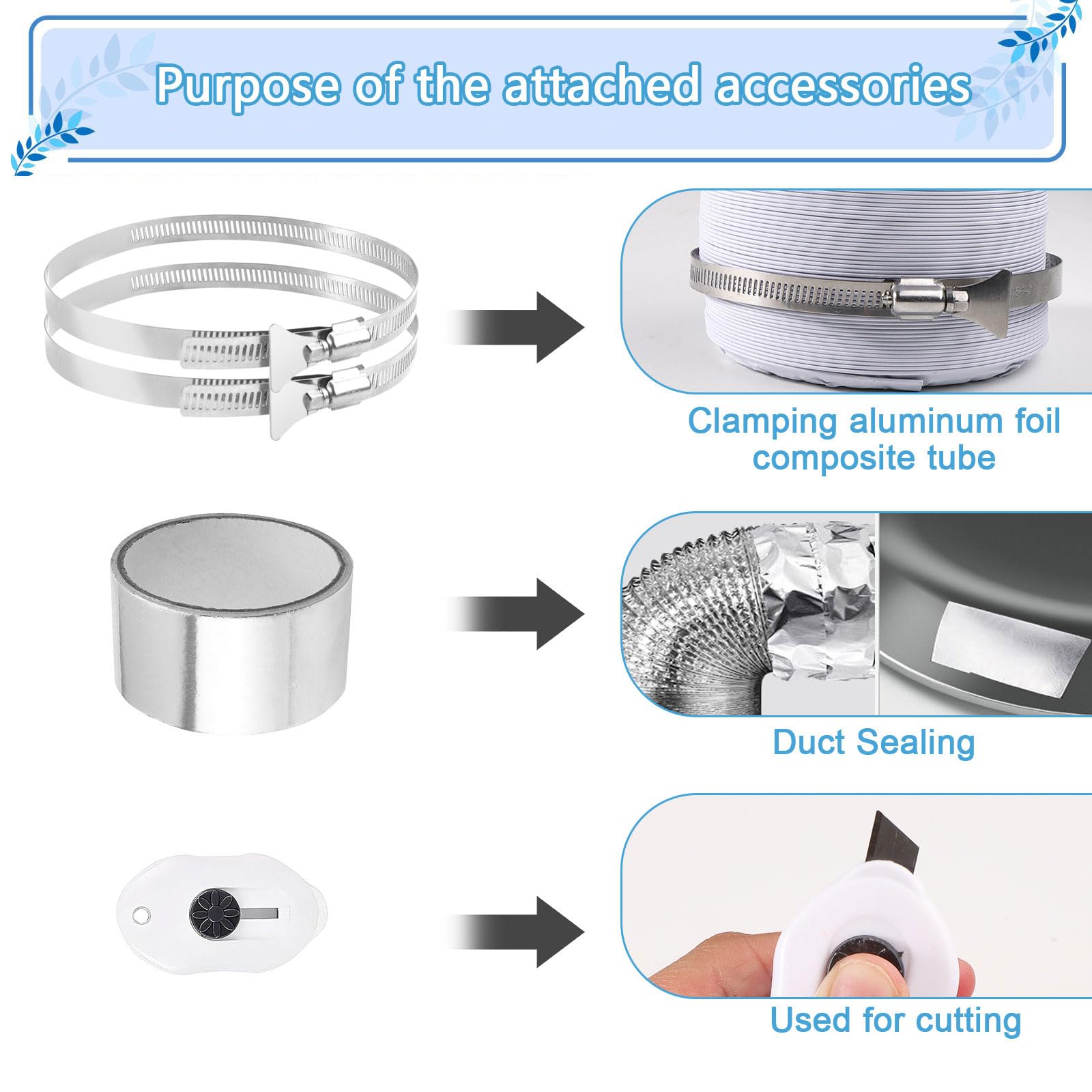 Tubo Flexible de Salida 100mm 3 m Blanco Manguera de Ventilación de Aluminio con 2 Abrazaderas Acero Flexible di Aluminio PVC Tubo Manguera Aire para Extractor de Aire Climatización Secadora
