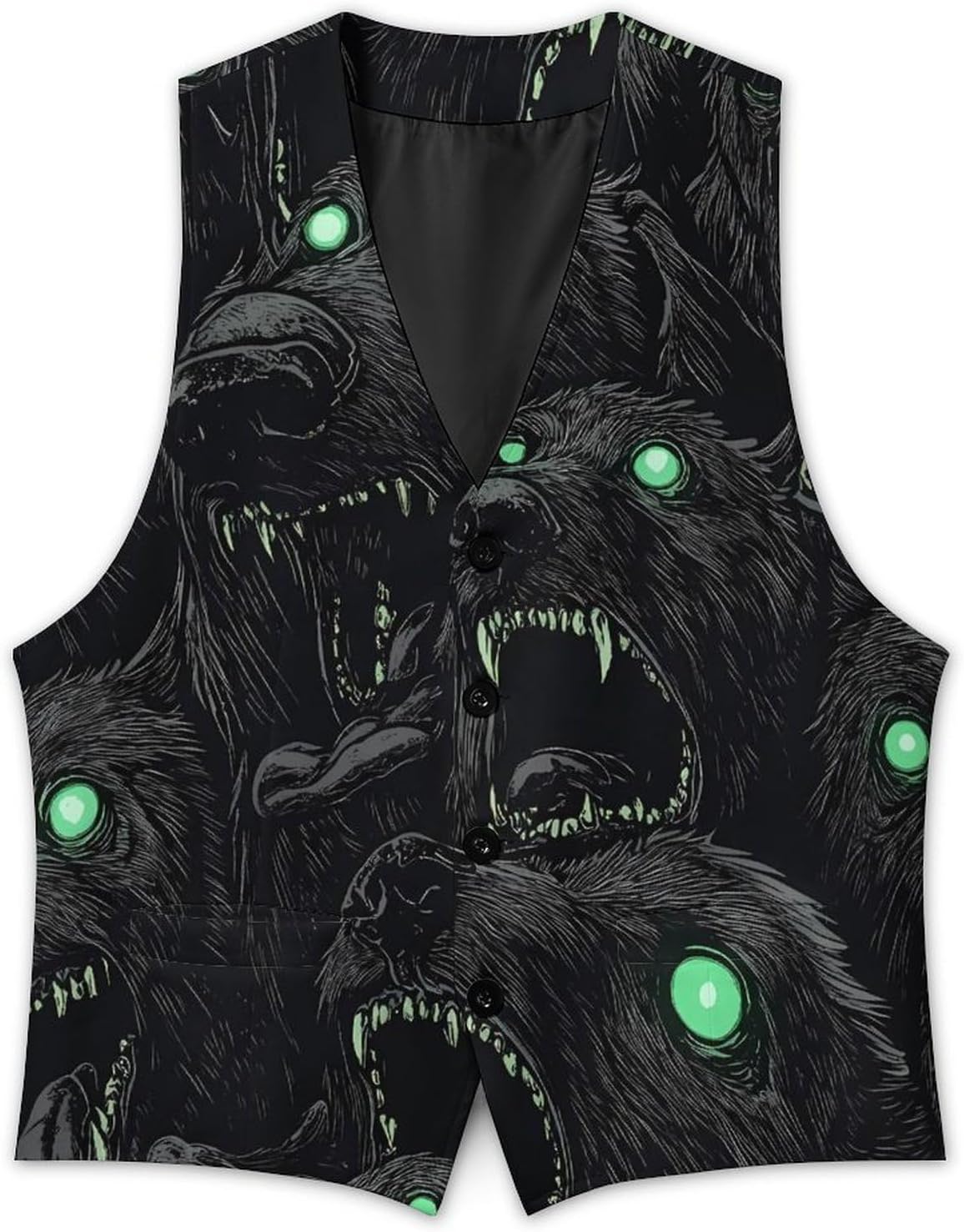 Crazy Black Dogs with Glowing Eyes Suit Vest for Men Casual Business Tuxedo Slim Fit Suit Vests Lightweight Waistcoat