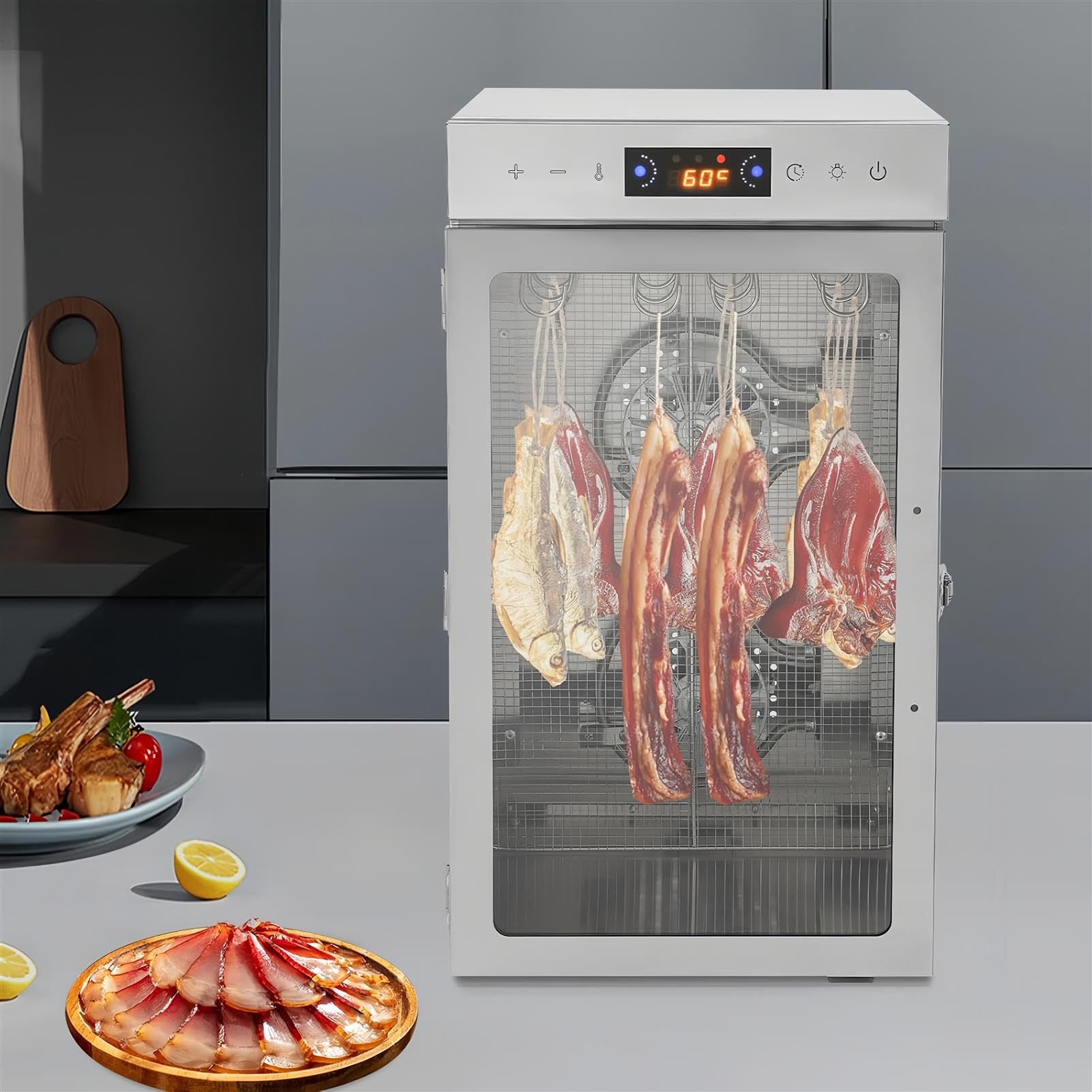 Caja Secadora De Biltong De Acero Inoxidable, Deshidratador De Alimentos Grande De 800 W, con 12 Ganchos para Colgar, para Secar Carne, Verduras Y Frutas
