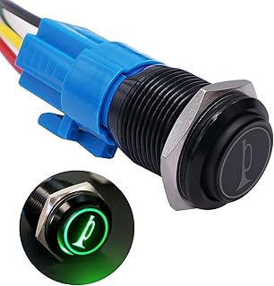 TWTADE-16Mm 12V Car Horn Push Button Green Led Lighted Momentary Metal Speaker Air Horn Toggle Switch with Wires Bk Glb16 G 16Mm B Green