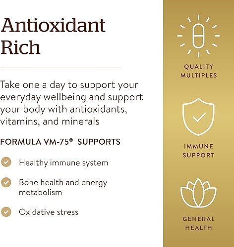 Miniatura 4 de Solgar Fórmula VM-75 90 comprimidos multivitamínico con minerales quelados vitamina A B6 B12 C D E biotina magnesio calcio hierro zinc vegano sin