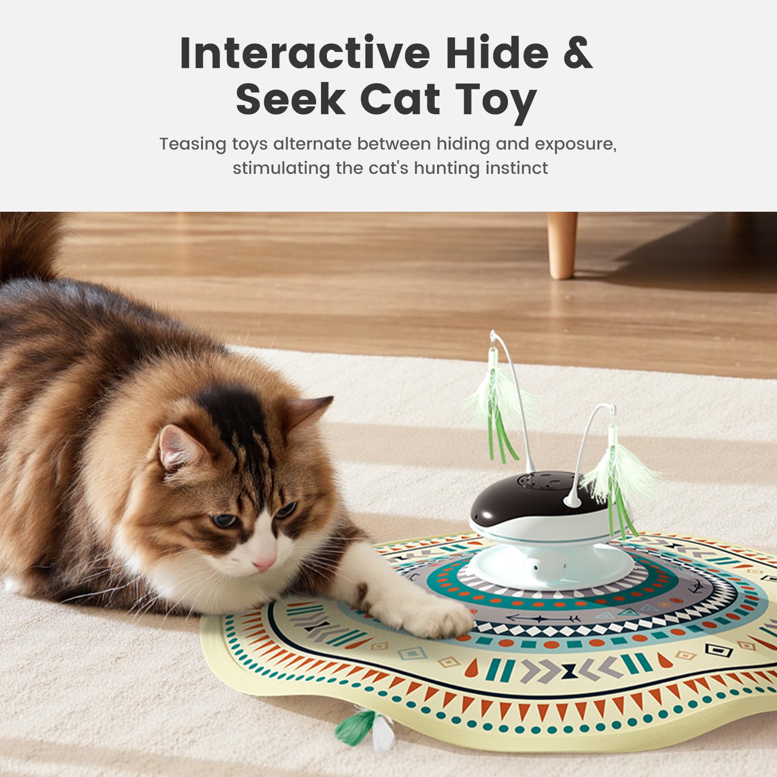 Gardner Pet Jouet Interactif pour Chat 5-en-1 Rechargeable, Jeu Automatique de Cache-Cache avec Plumes Mobiles, Billes Roulantes et Sons d'oiseaux, Jouet d'Intérieur pour Toutes Races -Beige