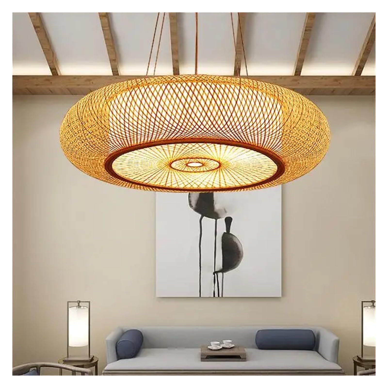 Lampenschirm LED-Pendelleuchte im Landhausstil, Durchmesser 40 cm, kreative Bambus-Kunst-Pendelleuchte, Kronleuchter, Restaurant, Teehaus(3668-D80CM)