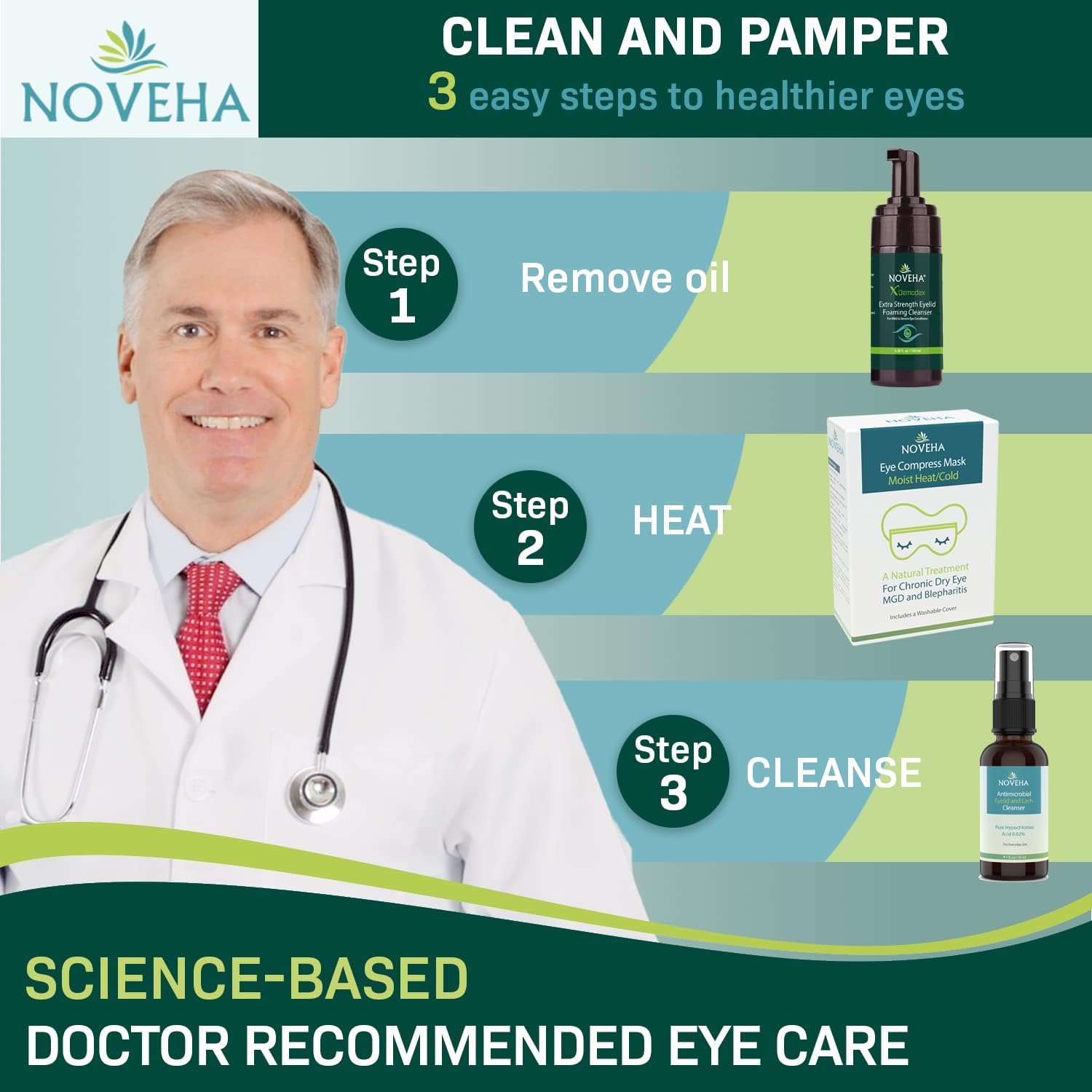 NOVEHA Demodex Eyelid Cleanser Foam | Extra Strength Tea Tree Oil Formula | Daily Face Wash For Eyelash, Demodex, MGD, Stye Eyes, Eye Irritations & Skin Dryness, 3.38 fl oz (3 Pack) - Image 5