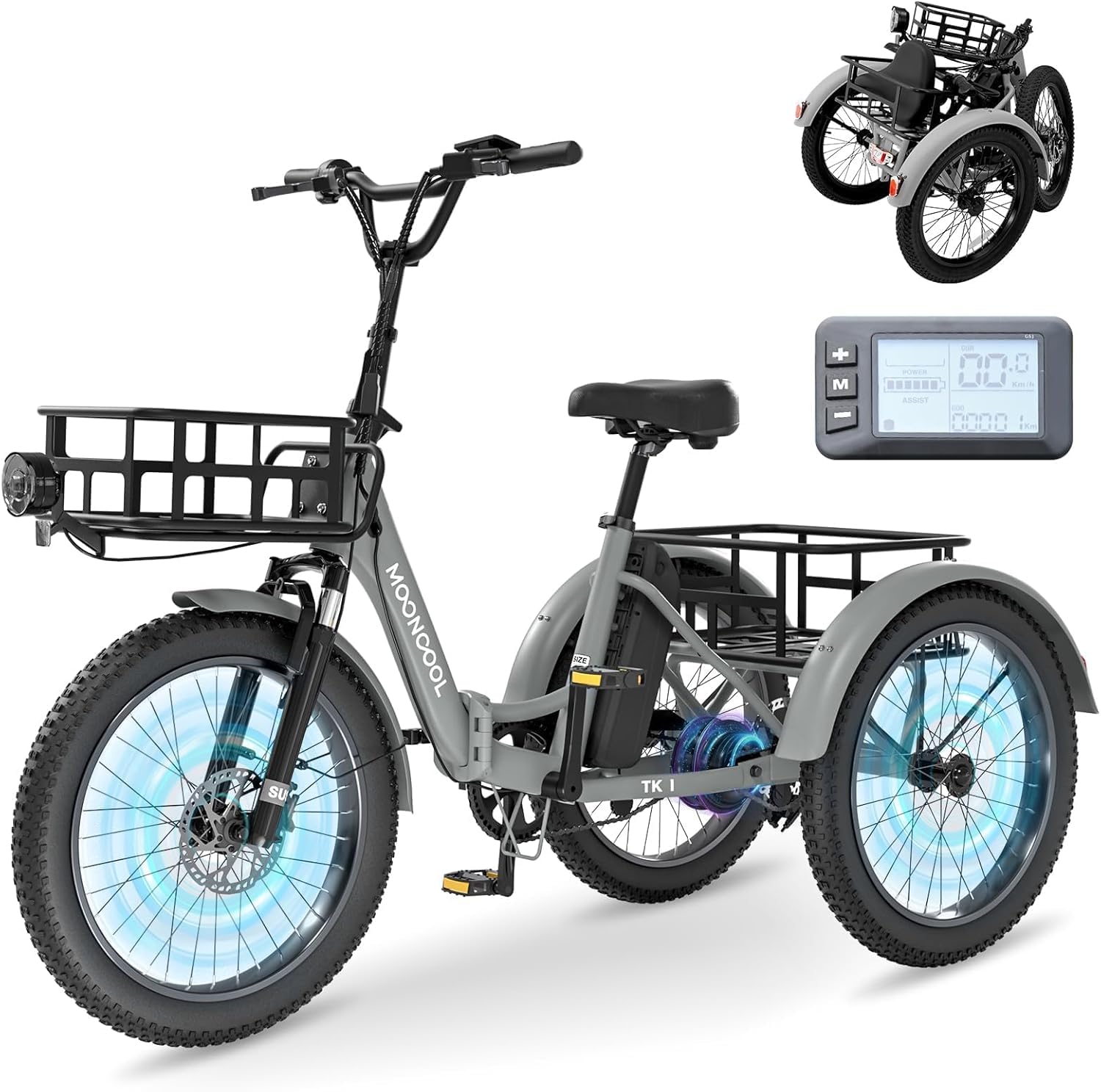 MOONCOOL E Bike Klapprad, 20" Elektrofahrräder für Herren Damen, 36V 20AH Akku, 250W Motor 45 Nm, LCD-Display, IP65 Wasserdicht, 3 Fahrmodi, mit Großen Körben & Fußstützen