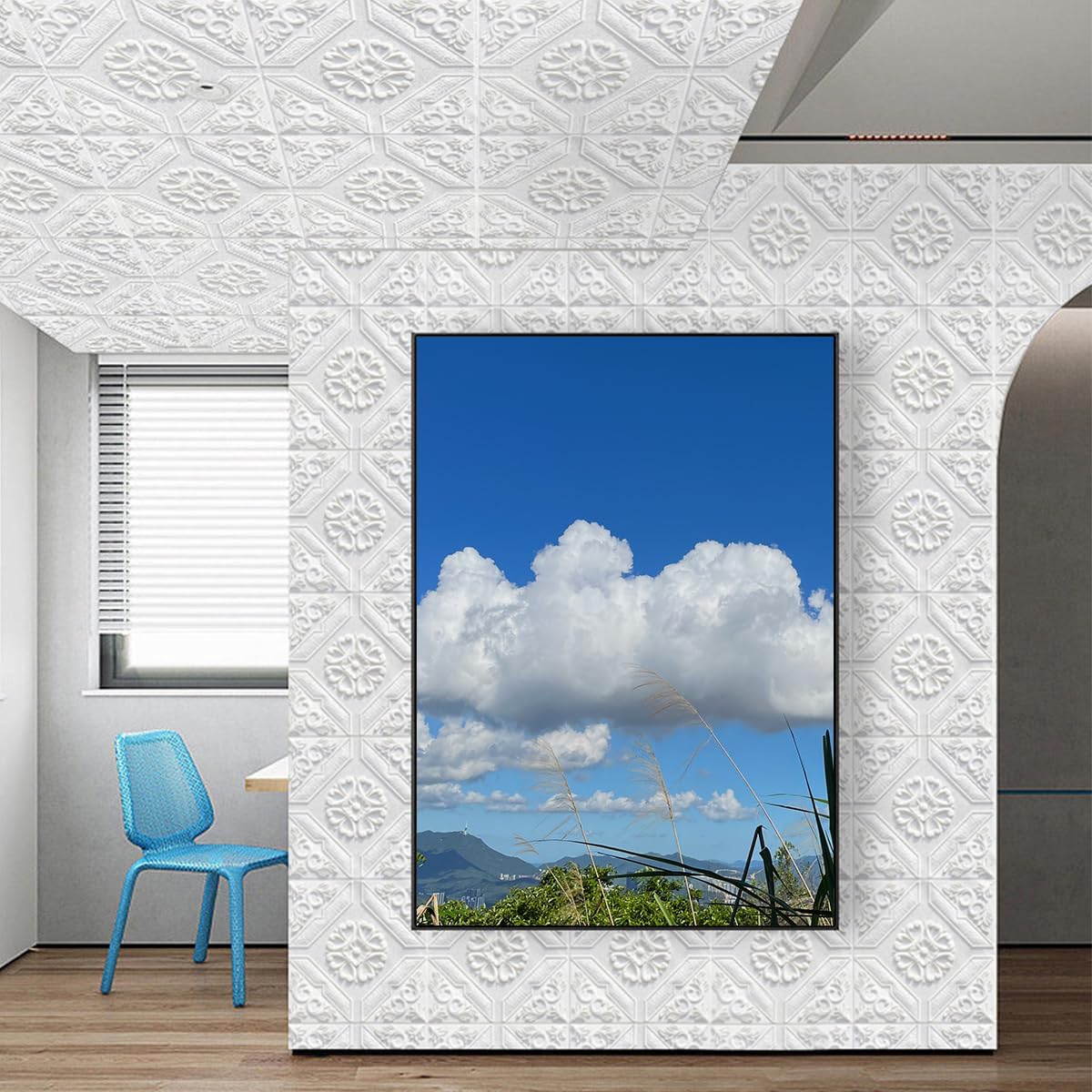 ECYC Ltd 20 Pcs 3D Foam Wall Tile Stickers 13.77" x 13.7" Foam Wall Ceiling Panels Peel and Stick Waterproof Foam Tiles Wallpaper Self Adhesive Wall Panels Decorative for Living Room, Bedroom
