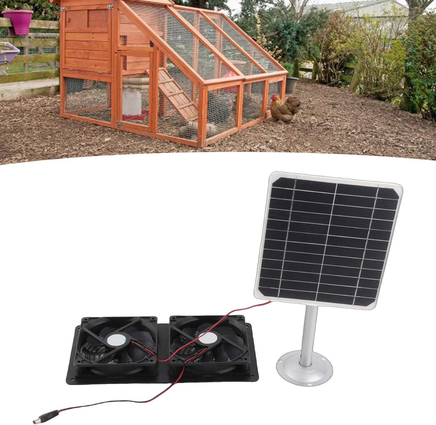 20W Solar Panel Exhaust Fan Kit, Dual Fan Aluminum Design for Chicken Coops and Greenhouses - Waterproof, Energy Efficient Ventilation, Easy Outdoor Installation