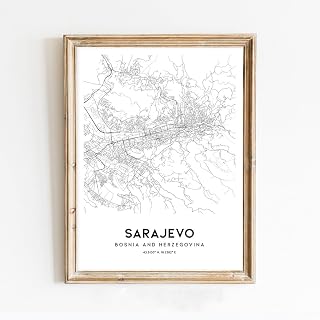 Modern Black & White Poster of Sarajevo City | 11x17 12x18 16x24 24x36 Unframed Print Wall Art | Minimalism Hometown City Traveler Gift | Minimalist Home Office Decor