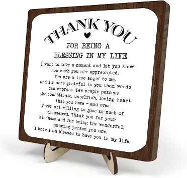 Thank You Gifts for Women Men, Appreciation Gifts for Friends, Coworker Leaving Gift, Home Office Decor Wooden Plaque Sign 5.9 x 5.9Inch-Thank You for Being A Blessing in My Life White+Brown