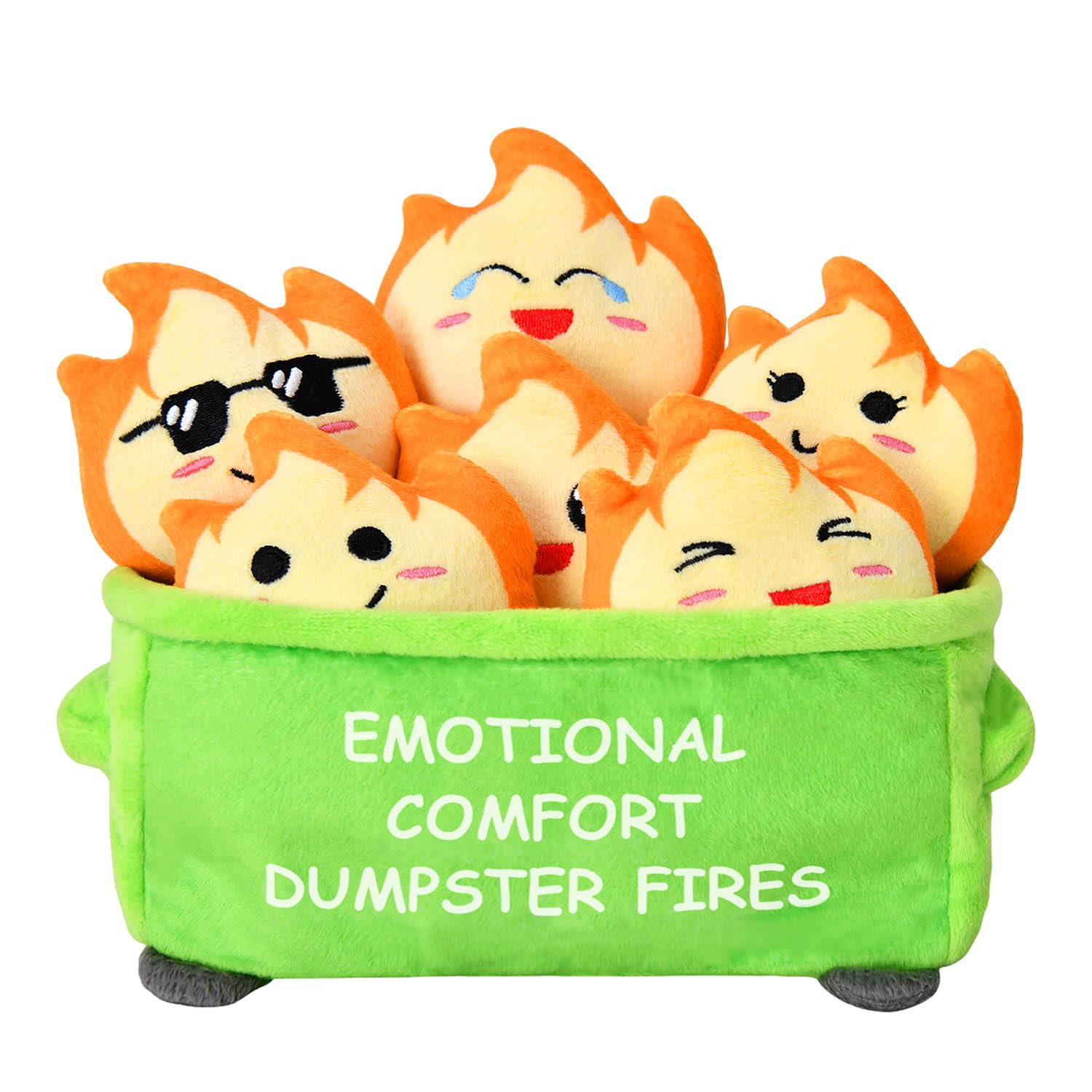 Kingwee Positive Emotional Support Dumpster Fires Plush Toy 6 Cute Stuffed Fires in 1 Soft Dumpster Funny Office