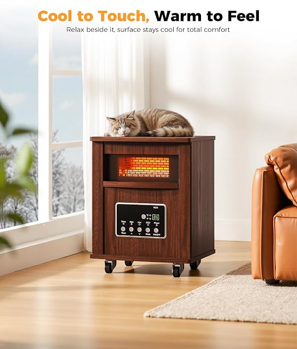 Oylus Infrared Space Heater for Indoor Use - 1500W Portable Box Heater with Wood Cabinet, Remote Control & 12H Timer, Quiet Electric Heater with Safety Protection for Bedroom Living Room Office by OYLUS - Image 8
