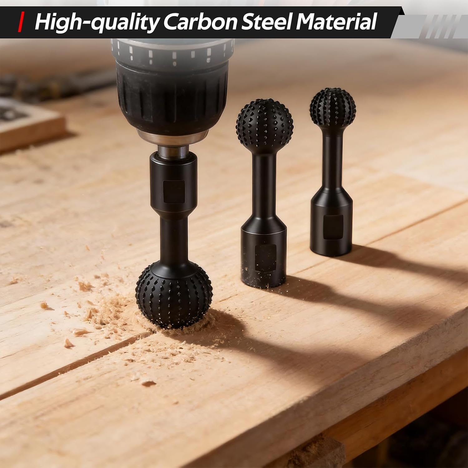 3Pcs Sphere Rotary Burr Set, 5/8-11 Thread Ball Gouge Attachments for 4-1/2" & 5" Angle Grinders Carbon Steel Spherical Grinding Heads Power Carving Tools for Wood Hollowing Slotting Engraving