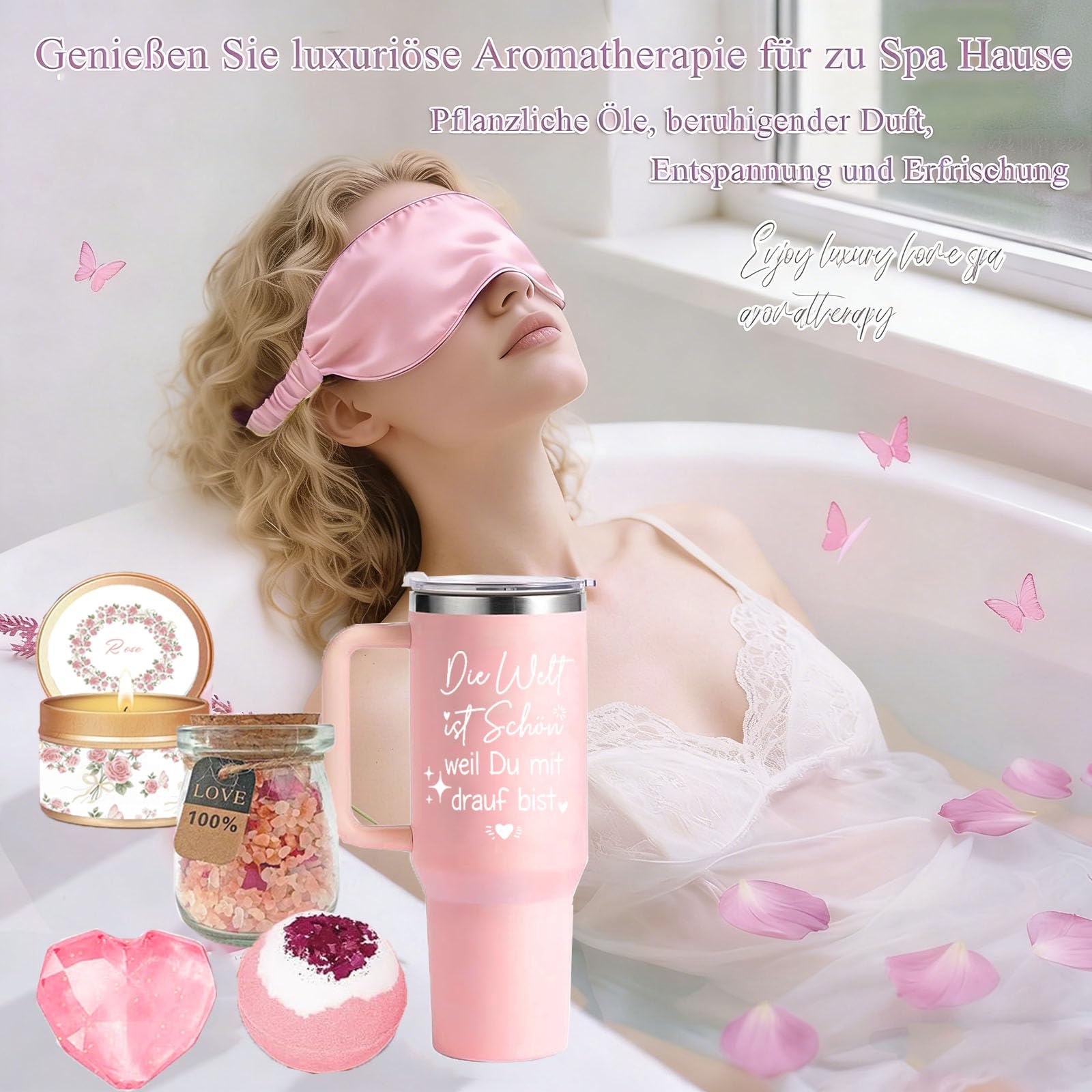 Geschenke für Frauen Geburtstagsgeschenkset Wellness 40 OZ Edelstahl Weinbecher Decke 13tlg Badegeschenkbox