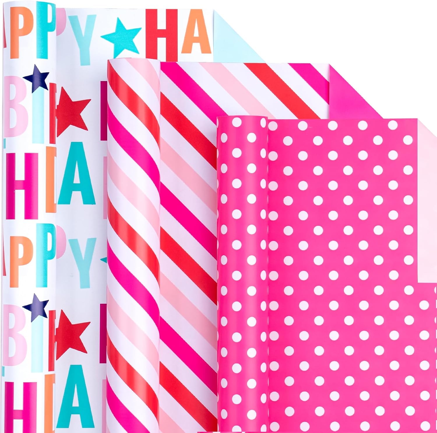 LeZakaa Reversible Birthday Wrapping Paper Roll Mini Roll