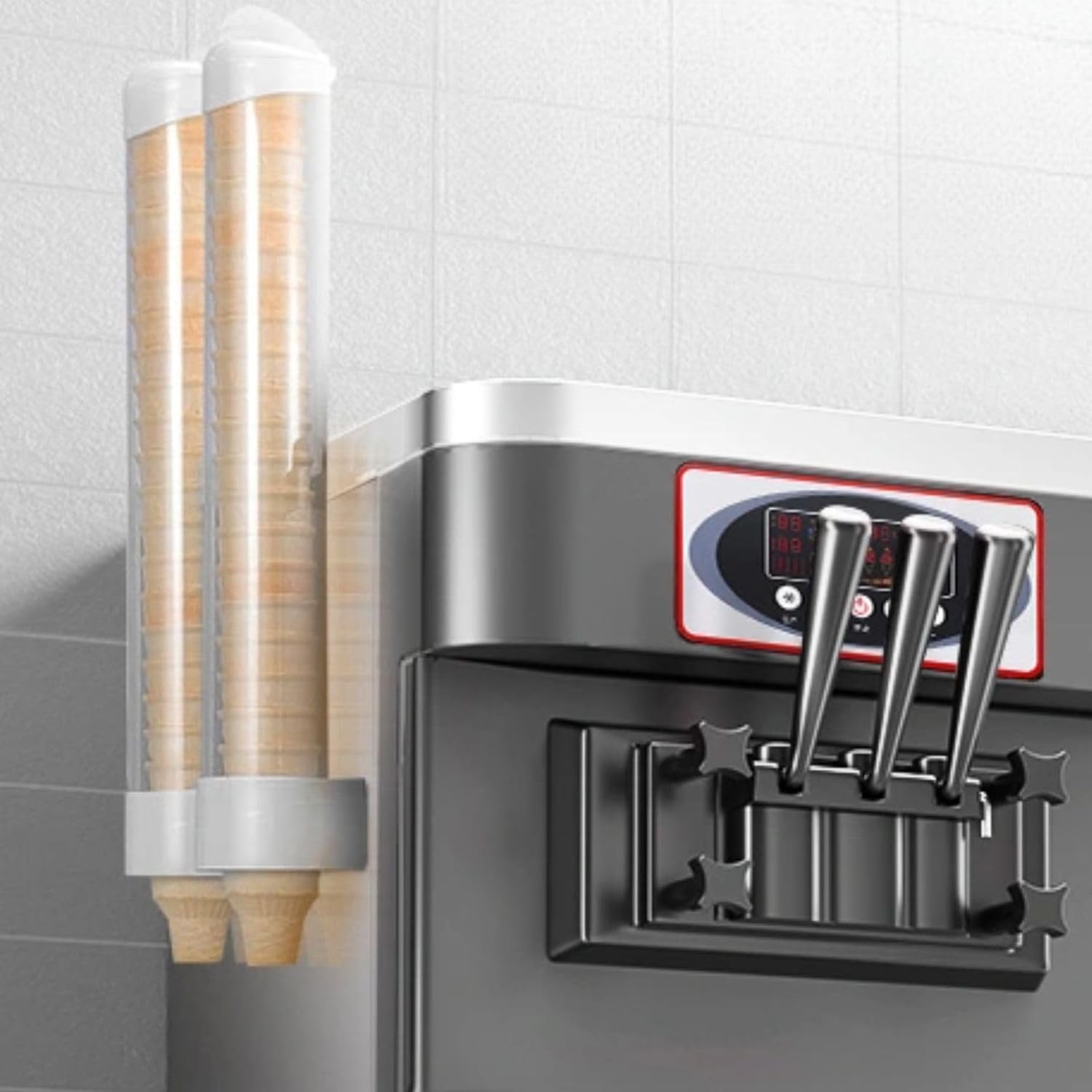 bangminda 2 Pcs Ice Cream Cone Dispenser Waffle Cones Holder Wall Mount Cone Holder with 2 gaskets, 16’’L x 3’’ Dia Cone Sleeves