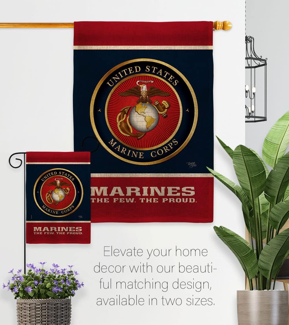 Proud Marine Corps Burlap Garden Flag - Armed Forces USMC Semper Fi United State American Military Veteran Retire Official - House Banner Small Yard Gift Double-Sided Made In USA 13 X 18.5