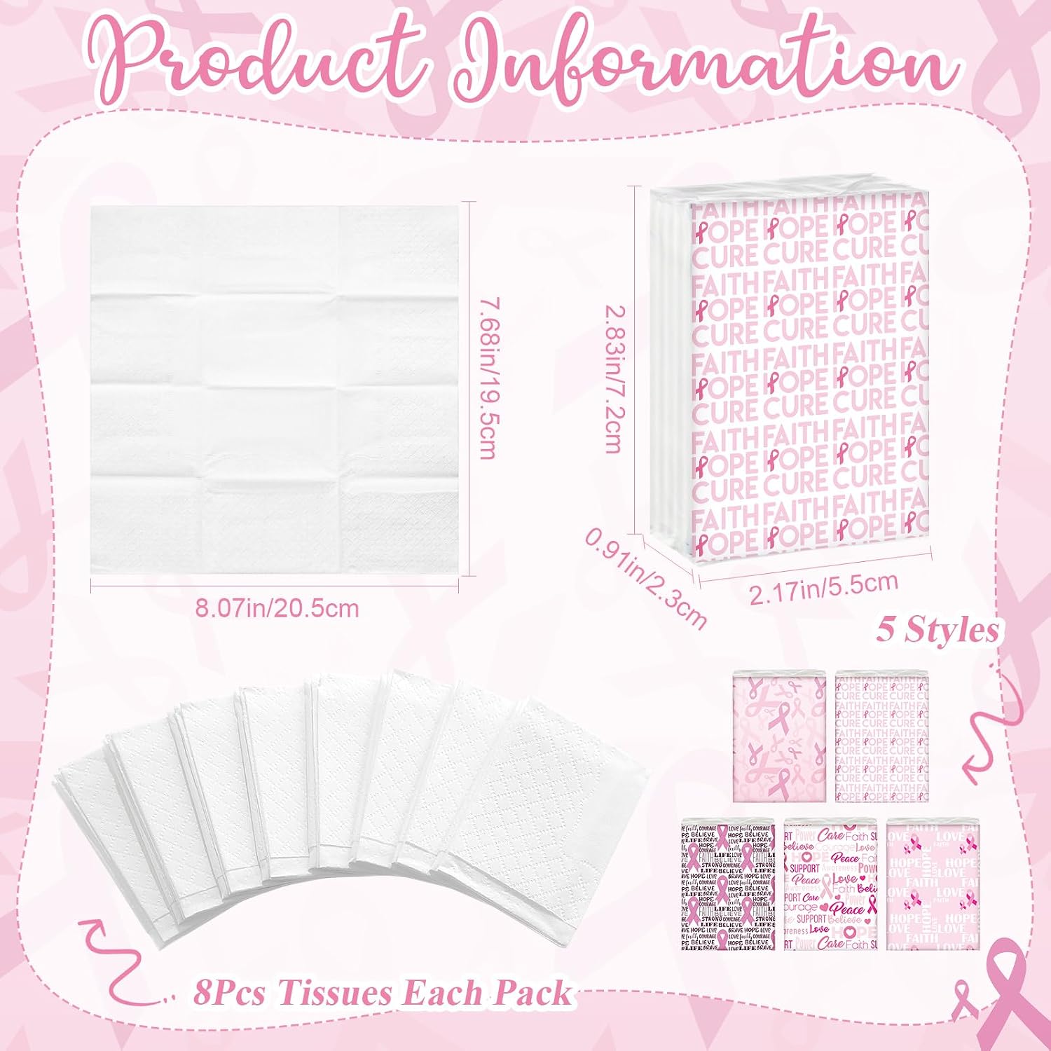 Motimind Breast Cancer Awareness Pink Ribbon Pocket Tissues, 100 Pack image 2