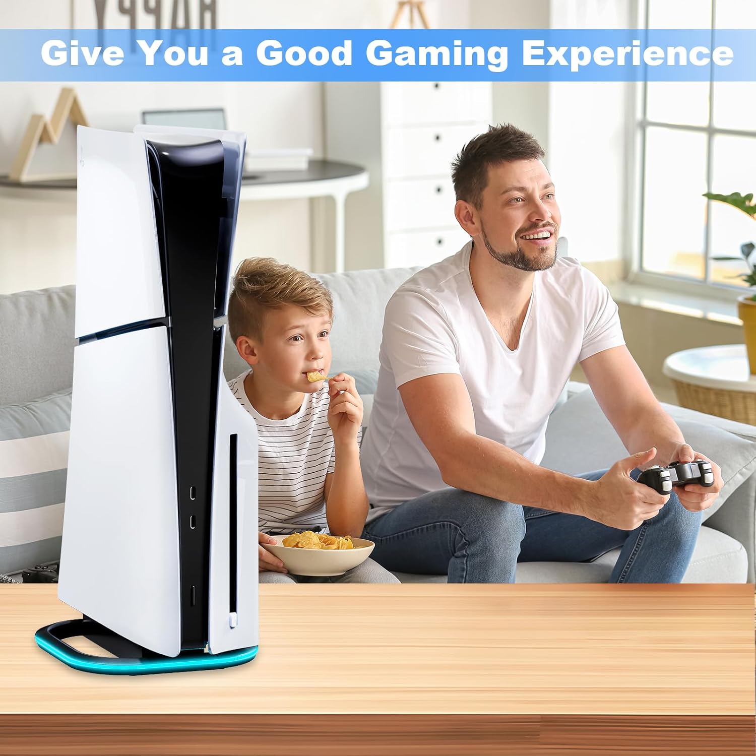 HONCAM Vertical Stand for PS5/PS5 Slim/Playstation 5 Pro Consoles, Playstation 5 Vertical Holder with 7 RGB Lights and a Screw, Black - Image 8