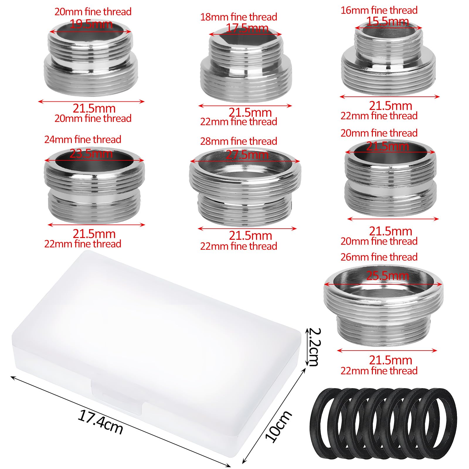 Set di 7 adattatori per rubinetto M18 M22, adattatore filettato per aeratore da cucina, tubo da giardino, filtro dell'acqua e connettori standard, compatibilità universale per diversi tipi di