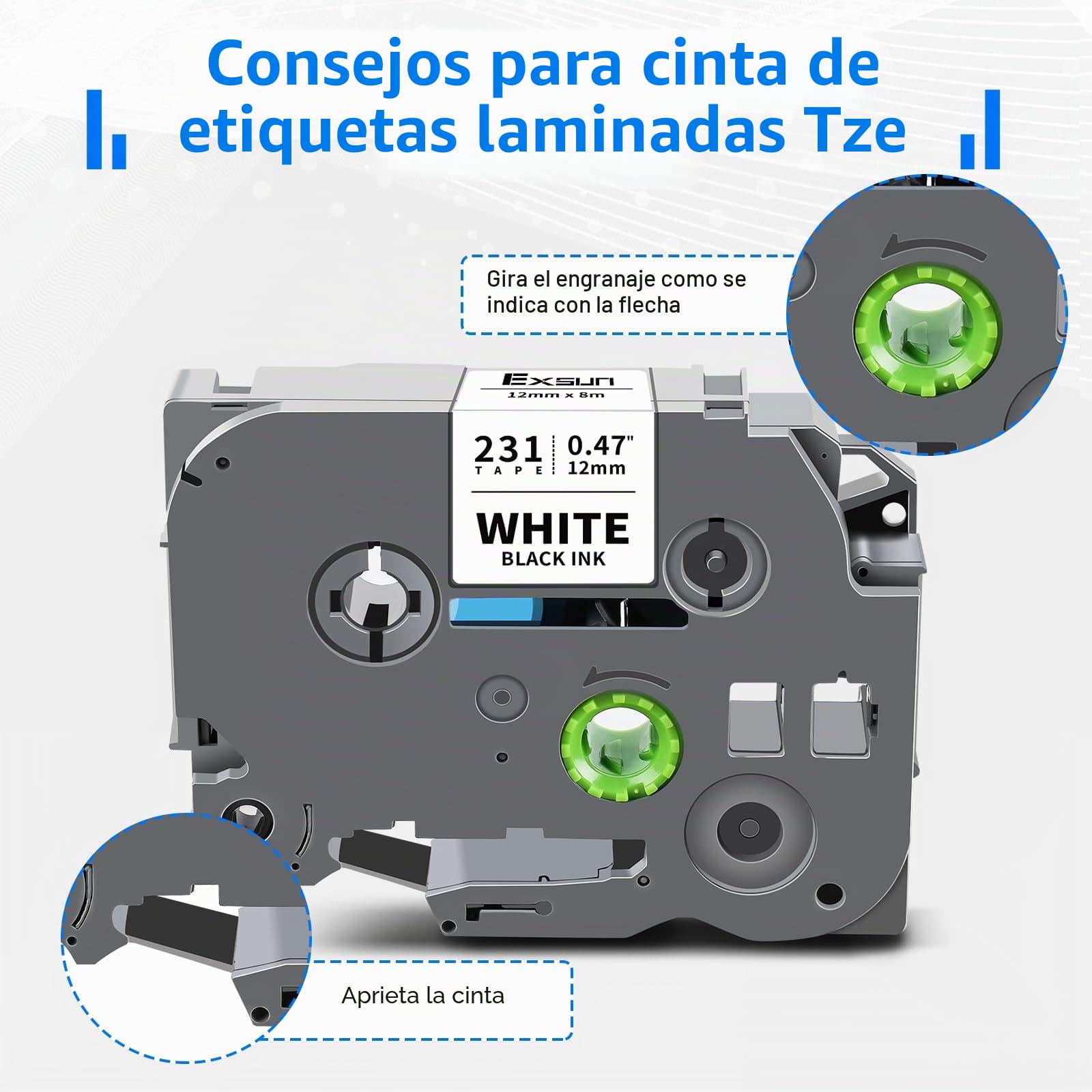 Compatible Cintas TZe-231 TZe-131 TZe-431 TZe-531 TZe-631 TZe-731 Cinta de Etiquetas 12mm Laminada TZ Tape para Brother Ptouch H107B H105 1000 H100LB E110 D210 D400 H100R D600
