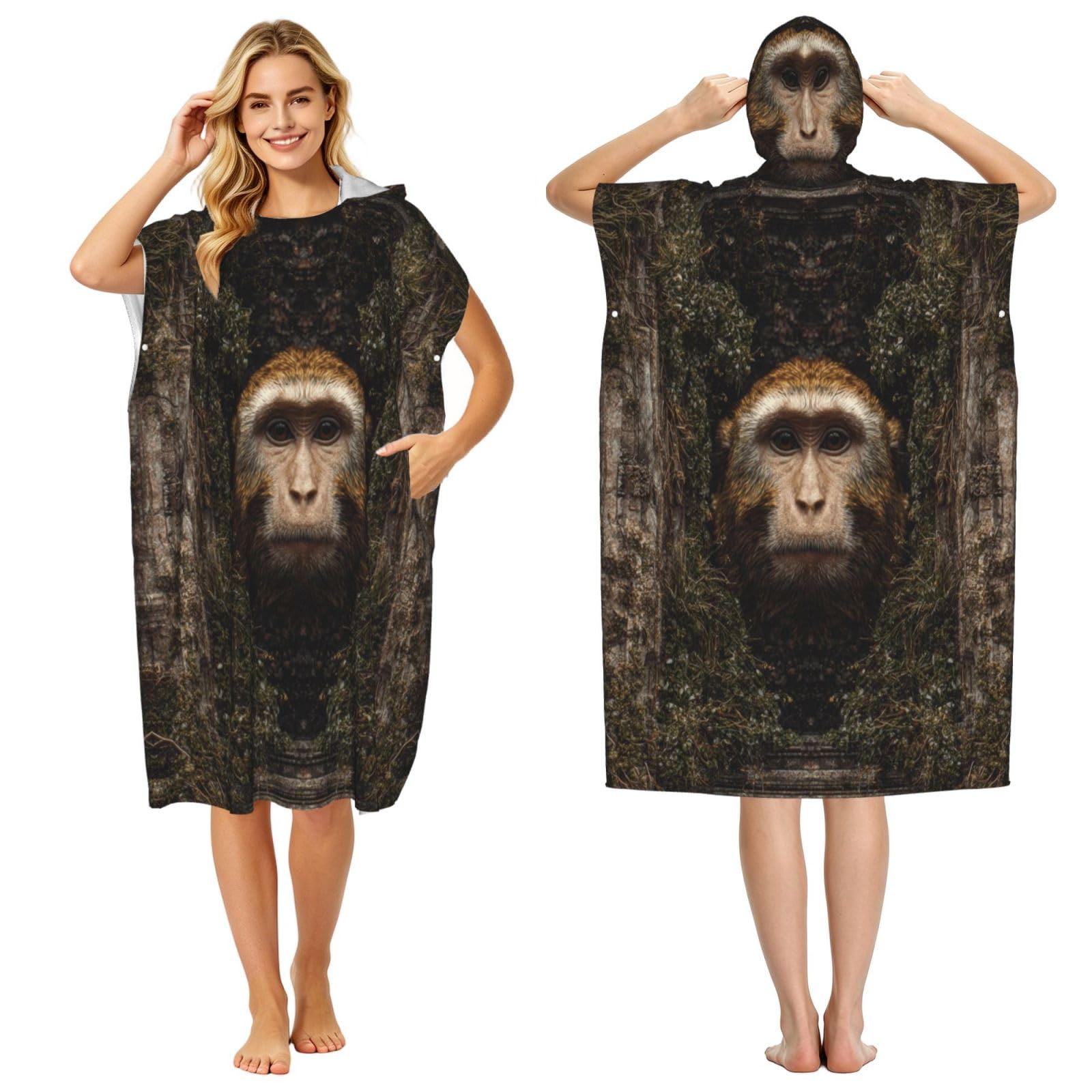 KLGRTJHK Monkeys In The Castle Adult Hooded Beach Poncho Towel 43"X35"