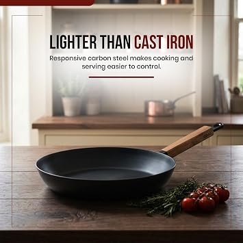 Alva Forest 8-Inch Pre-Seasoned Carbon Steel Frying Pan, Wood Handle
