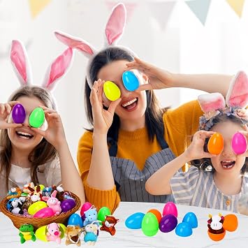 ThinkMax 16 adet Paskalya yumurtası, mini peluş hayvanlarla doldurulmuş oyuncak paskalya sepeti dolguları/dolguları, paskalya yumurtaları avı, paskalya partisi hediyesi