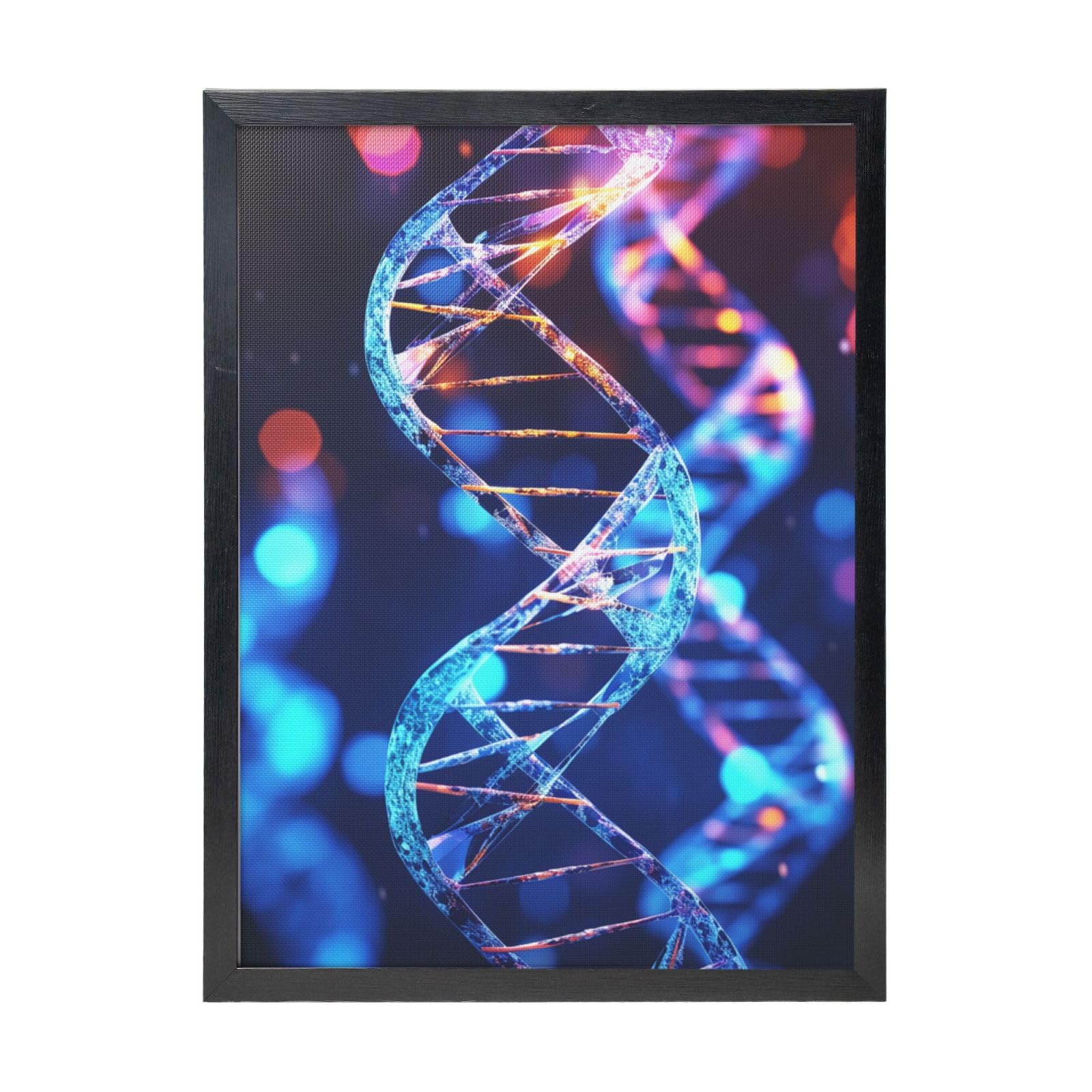 Framed Wall Art - Decorative Canvas Painting DNA Genetic Helix Pictures Poster Aesthetic Modern Prints Artwork for Bedroom Office Wall Decor Ready To Hang 12x16 in