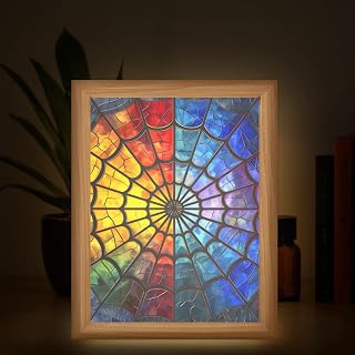3-Color Dimmable LED Table Lamp Light Up Picture Frame Adjustable Night Light, Wall Art for Bedroom, Office, Home Decor Ideas Gift Colorful Stained Glass