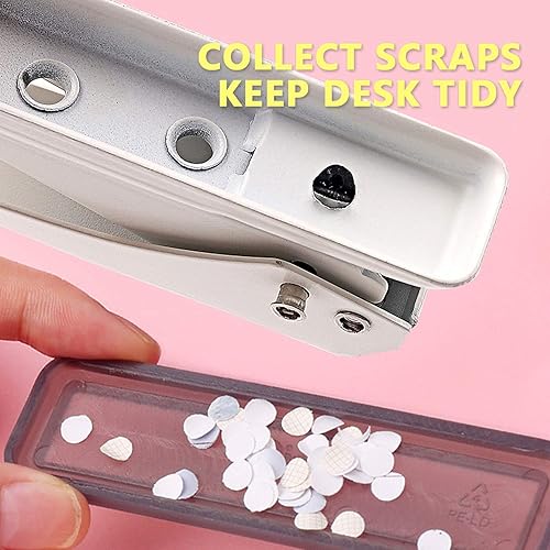 Vista 5 de Single Hole Puncher Handheld 1/4 Inches Hole Punch, 20 Sheet Paper Punch Capacity Metal Hole Puncher with Skid-Resistant Base for Paper, Chipboard