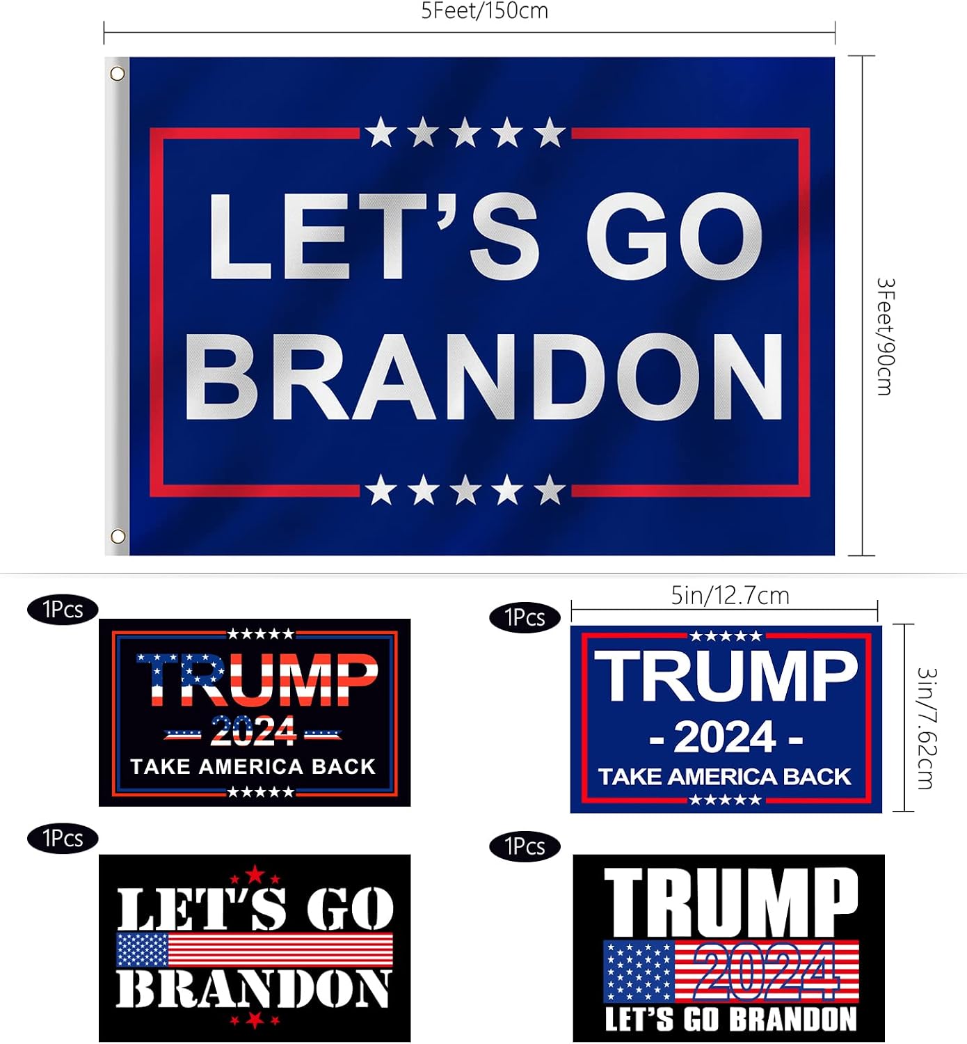 Lets Go Brandon Flag, 3 x 5 Feet Let's Go Brandon Flag with 4 Pcs Trump 2024 Sticker, Brandon Flag Lets Go Brandon Flag with Brass Grommets for Indoor Outdoor, Garden Flag Anti-Ultraviolet Fading