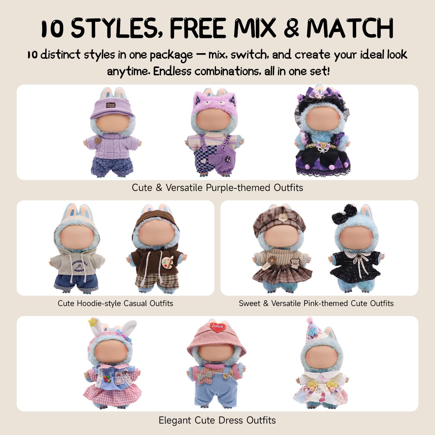 Clothes for Labubu, 39-Piece Clothes and Accessories Set Designed for Labubu Doll Clothes, Includes Glasses, Shoes, Headphones, Camera, Clothes Rack, Scarf, Knitted Bags, and 9 Mini Accessories