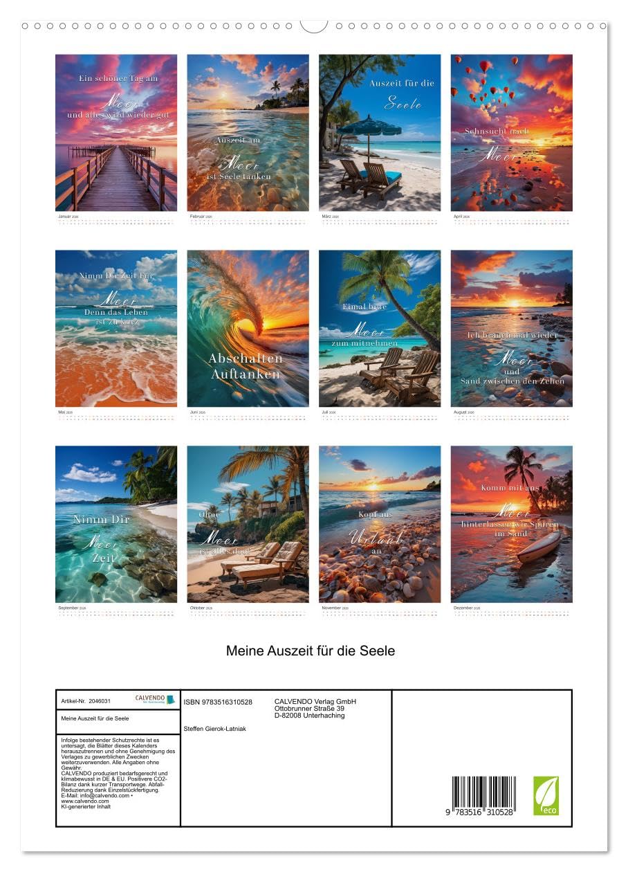 Meine Auszeit für die Seele (hochwertiger Premium Wandkalender 2026 DIN A2 hoch), Kunstdruck in Hochglanz: Auszeit für die Seele ist eine Gelegenheit, ... sich selbst zu nehmen. (CALVENDO Gesundheit)