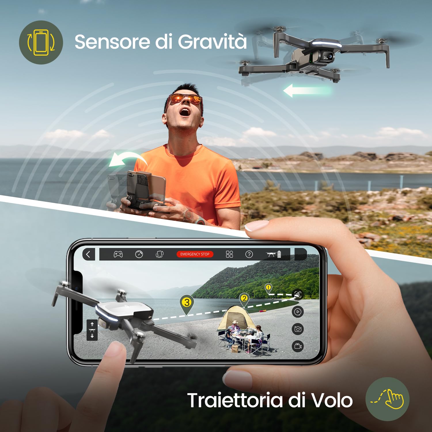Holy Stone Drone con Telecamera Regolabile 1080P per Bambini e Principianti WiFi RC con 2 Batterie, Pieghevole, Passaggio Automatico del Mouse, Controllo Gestuale, Regolazione della Velocità HS280