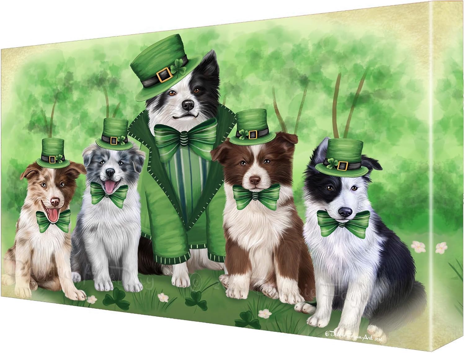 Doggie of the Day Irish Family with Border Collie Dogs Canvas Wall Art - Premium Quality Ready to Hang Room Decor - Flat Rolled 20" x 24"