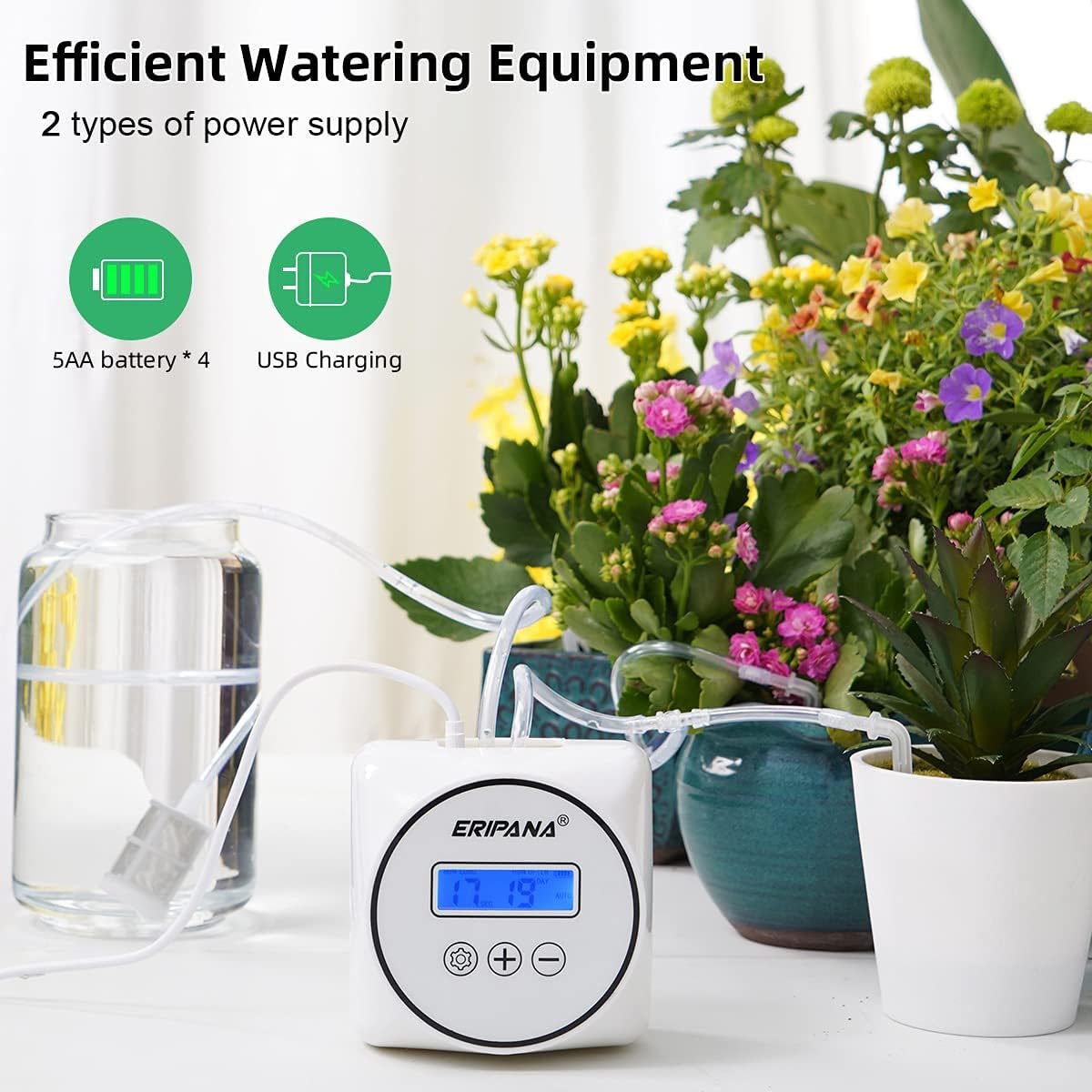 Automatic Watering System for 15 Potted Plants,ERIPANA High Power Pump Drip Irrigation Kit Timer with LCD Screen,DIY Indoor Plant Watering System Device for Houseplant,Self Watering Plants on Vacation : Patio, Lawn & Garden