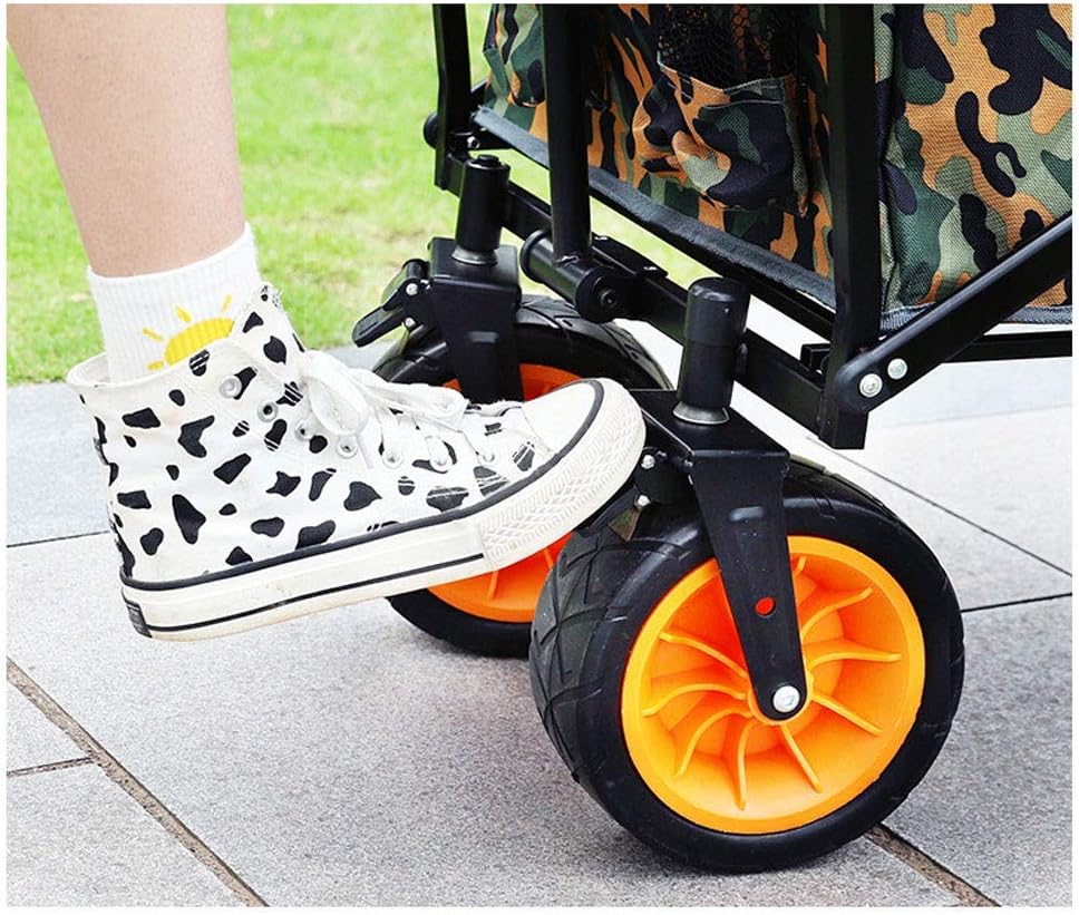 Portable Garden Trolley, Folding Wagon Capacity 100 Kg, with Shock Absorber and Safety Belt, Awning, for Picnics, Camping, Shopping, Beaches, Concerts