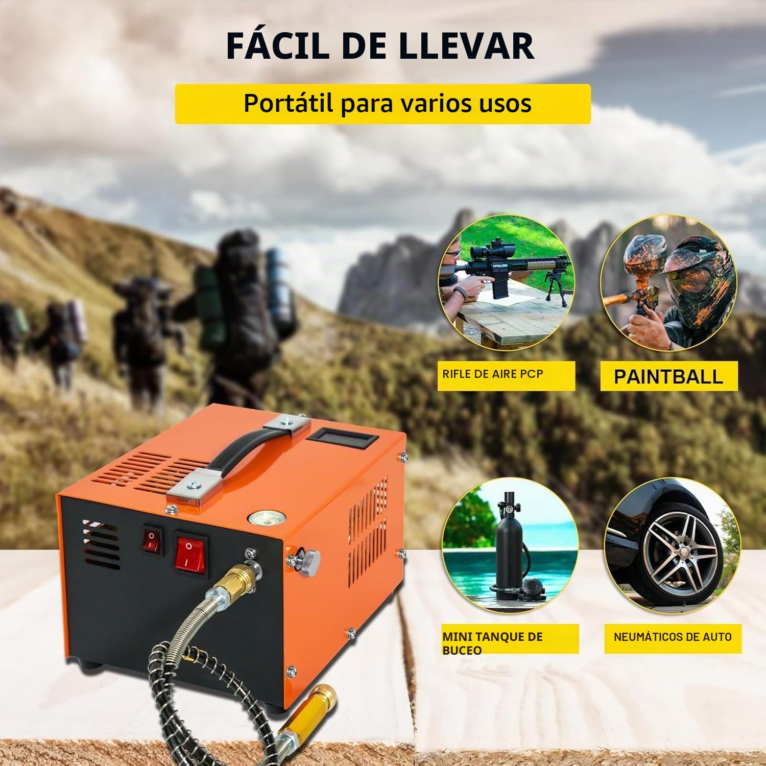 Compresor de aire PCP de alta presión de 300 W, compresor de aire portátil PCP de 30 MPa/300 Bar/4500 PSI, bomba de aire de alta presión, apagado manual, compresor, bomba de aire para botella