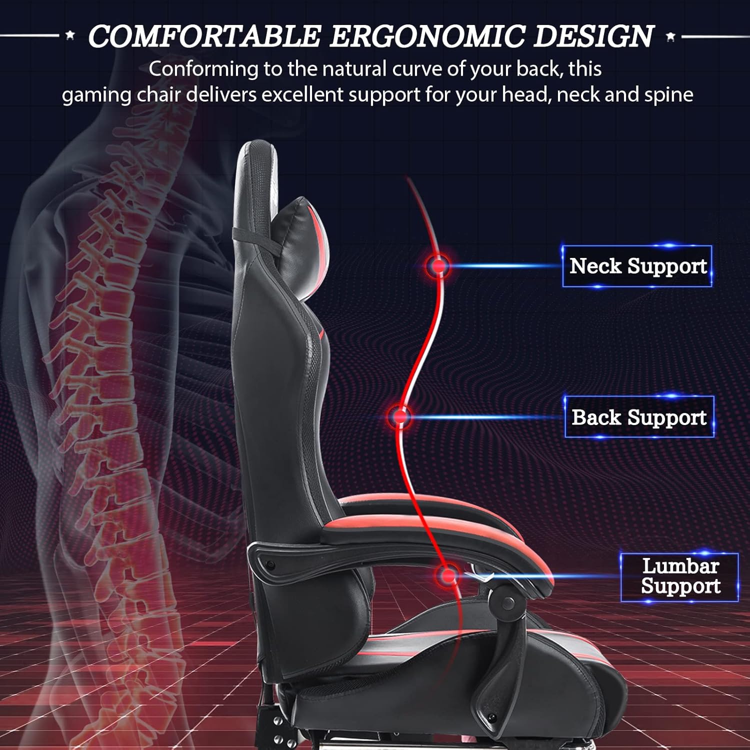 71hAxSDI60L._AC_SL1500_ RGB Gaming Chair with Massage and LED Lights Ergonomic Computer Chair with Footrest High Back Video Game Chair with Adjustable Lumbar Support Linkage Armrest Red and Black
