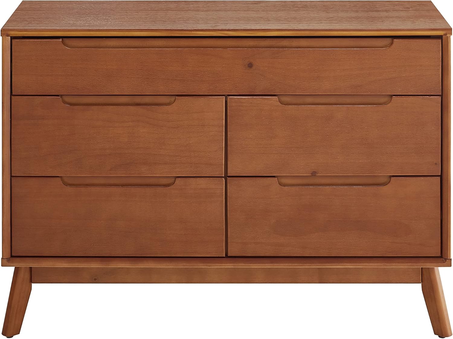 Mid-Century Brown Solid Wood 5-Drawer Dresser