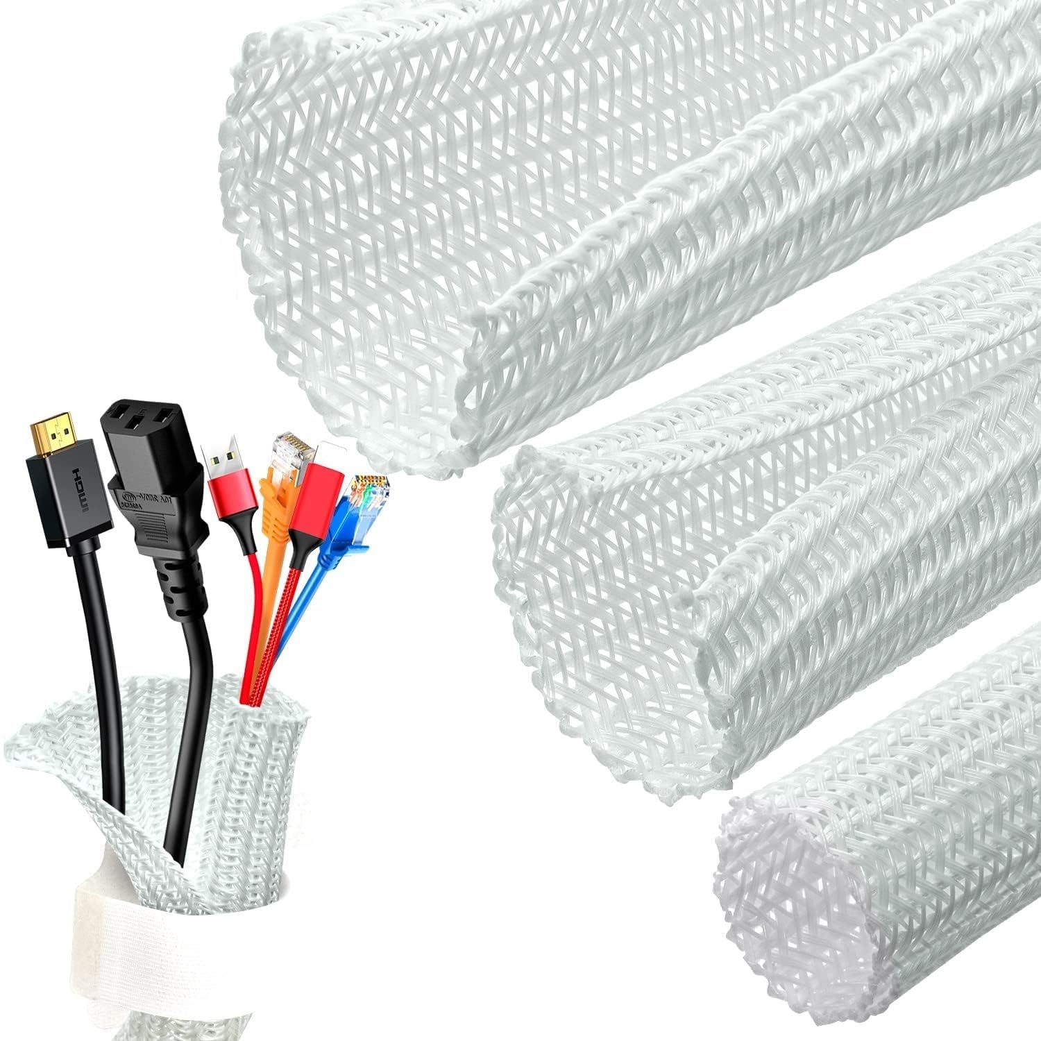 Kabelkanal,Kabelschacht Weiße Kabelhülle, Kabel-Organizer for Schreibtisch-PC, TV-Computer, Kabelschutz, Kabelwickelabdeckung, Kabelmanagement for das Homeoffice(13.0MM_25M)