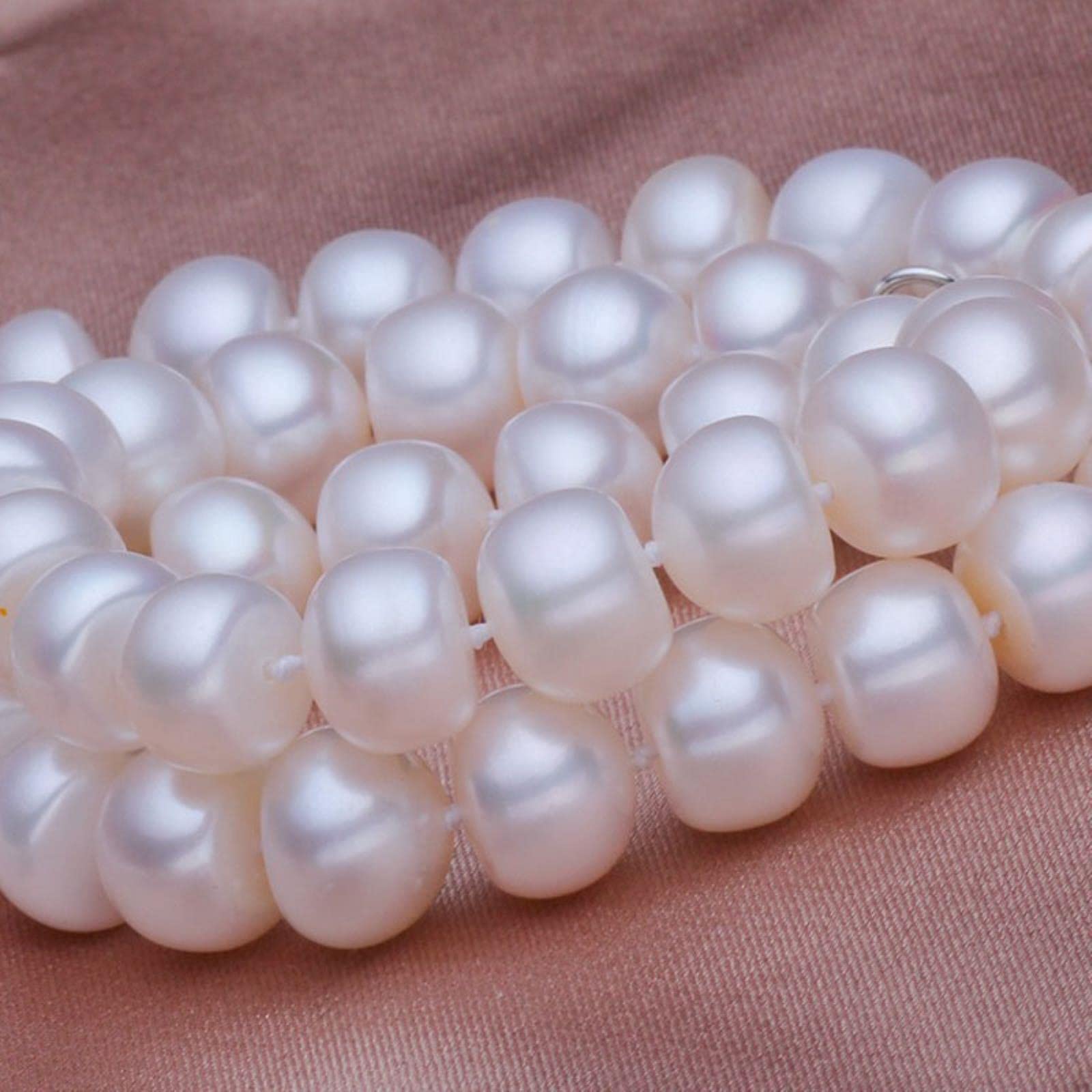 LOKILOKI Collar De Perlas De Agua Dulce Natural Real White 925 Joyas con Hebilla De Plata Esterlina para Mujeres Boda 40cm