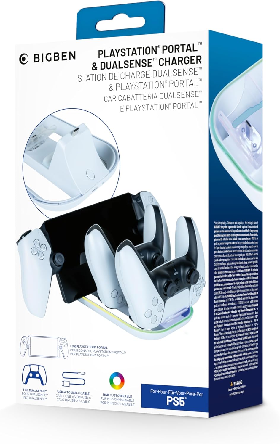 NACON PS5 Charger - Dual Stand for 2 Controllers - USB-C - 18W - RGB Light Effects - LED Charging Indicator