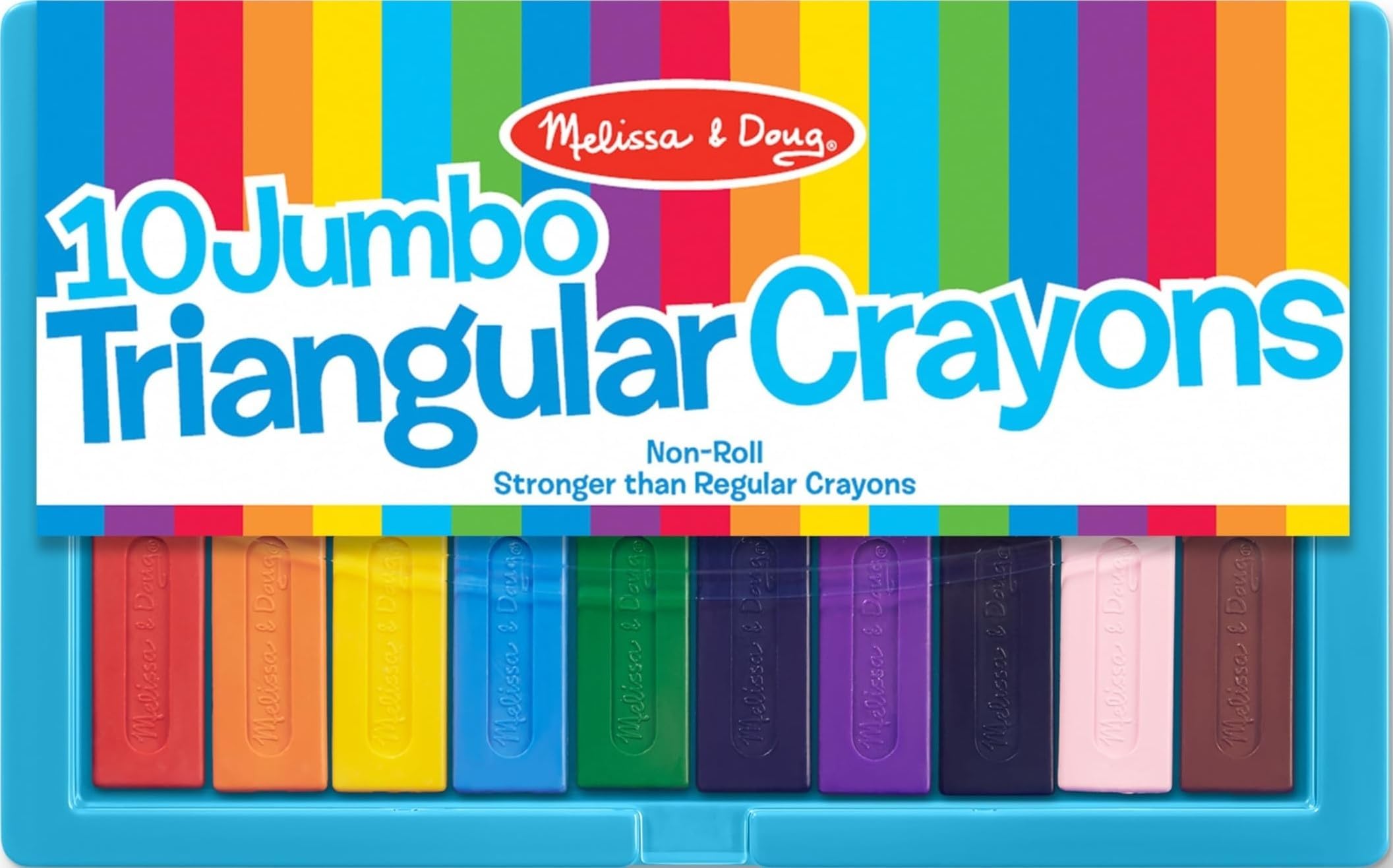 Melissa & Doug Jumbo Triangular Crayons - 10-Pack, Non-Roll, Flip-Top Case