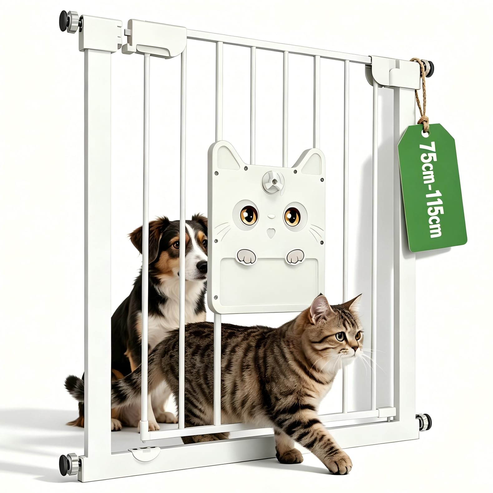 YRHome Türschutzgitter ohne Bohren, Metall Haustiergitter mit verriegelter Katzenklappe